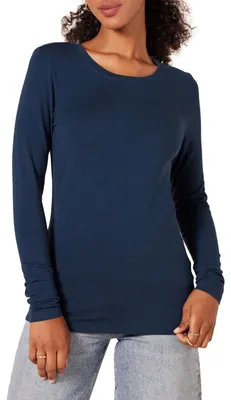 Produktbild von Amazon Essentials Damen Langärmeliges T-Shirt mit Rundhalsausschnitt in klassischer Passform (erhältlich in Übergröße), Marineblau, Größe XL