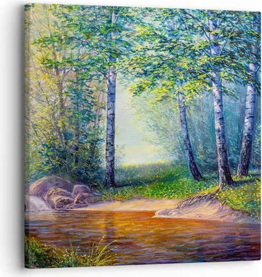 Produktbild von Bild auf Leinwand - Leinwandbild - Wiese Wasser Baum - 30x30cm - Wand Bild - Wanddeko - Wandbilder - Leinwanddruck - Bilder - Kunstdruck - Wanddekoration - Leinwand bilder - Wandkunst - AC30x30-4063
