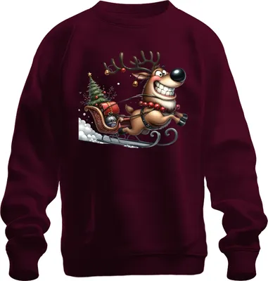 Produktbild von Lustiges Rentier Schlitten Weihnachten Geschenk Retro Uni Sweatshirt Pullover, Burgundy, M
