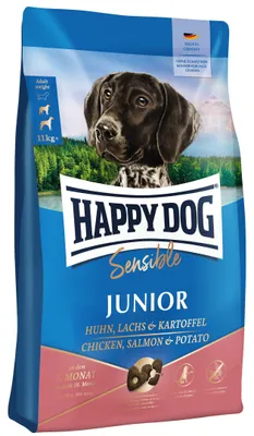 Image de Croquettes pour chiens heureux Sensible Junior Saumon & Pommes de terre 4kg