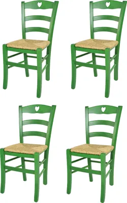 Produktbild von t m c s Tommychairs - 4er Set Stühle CUORE für Küche und Esszimmer, robuste Struktur aus Buchenholz, in Anilinfarbe Grün lackiert und Sitzfläche aus Stroh