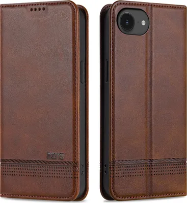 Produktbild von Leder Hülle für iPhone 16e/iPhone 17e, Klapphüllen Brieftasche Magnetverschluss Ständer Schutzhülle Kaffee