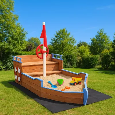 Produktbild von Sandkasten BUDDY Holzsandkasten Piratenschiff aus Holz Piratenboot Schiff Pirat