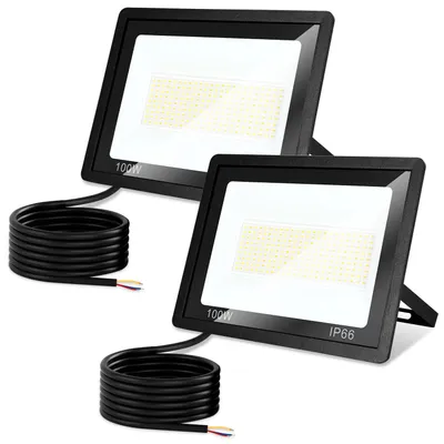 Zdjęcie produktu dla Eikuavons, reflektor LED zewnętrzny, 100W, IP66, z 3 temperaturami barwowymi: 3000K/4000K/6500K, zestaw 2 sztuki