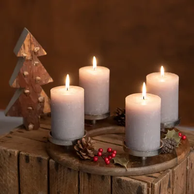 Produktbild von Adventskranz Holz Rund 30cm 4er Kerzenständer Advent Kerzenhalter 7cm Weihnachtskranz Tisch