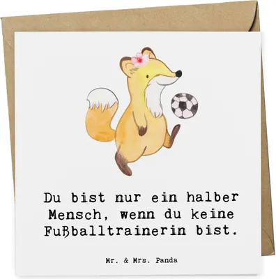 Produktbild von Mr. & Mrs. Panda Glückwunschkarte Fußballtrainerin Herz - Weiß - Geschenk, Klappkarte, Spruch, doppelkarte, Witzig, Fußballspiel, faltkarte, anlasskarte, Grußkarte