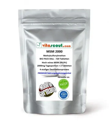 Produktbild von MSM 1000mg - 720 Tabletten VEGAN 99,9% Reinheit -  GERMANY - LABOR