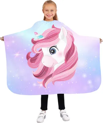 Productafbeelding van Kinderkapsalon-schort, 85x110 cm, professionele schort voor kapsalons, schoonheidssalons en thuisgebruik, kleurrijk, motief: eenhoorn. [111]