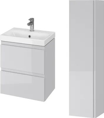 Produktbild von BADLAND Badmöbel Set MODUO SLIM 50 Waschbecken-Unterschrank, Hochschrank 160x40x34, Türen mit Spiegel, Grau
