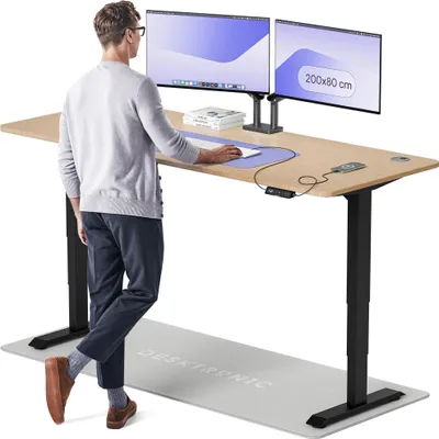 Produktbild von Desktronic HomePro Elektrisch höhenverstellbarer Schreibtisch 200x80cm Bambus/Schwarzmit Memory-Funktion, Anti-Kollisions Technologie, USB-A und USB-C-Ladeanschlüssen