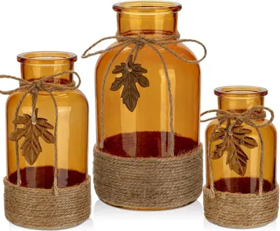 Produktbild von Glasvase Zylindrisch Boho Dekoration Blumenvasen 3er Set Grün