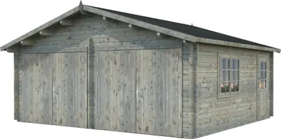 Produktbild von Palmako Garage Roger 28,4 m² - 44 mm - mit Holztoren Grau tauchimprägniert
