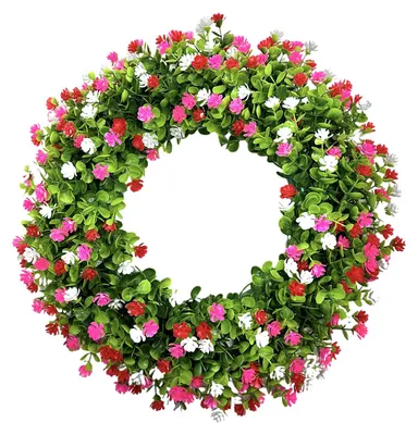 Produktbild von Wiederverwendbarer künstlicher Blumenkranz aus Eukalyptus, künstlichem Grün und bunten Blumen – ideal für Feiertage, Hochzeiten, als Dekoration für Haustür und Kaminsims.