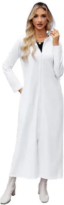 Imagen del producto de Batas de baño para mujer: con cremallera, capucha, de manga larga, confeccionadas en tejido de algodón ligero. Color: blanco. Talla: L