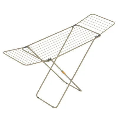 A beige laundry rack is shown against a white background.