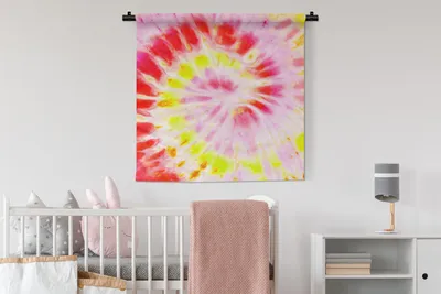Produktbild von MuchoWow® Wandteppich Wandbehang Krawattenfärbung - Rot - Gelb 90x90 cm Tapisserie Dekoration Wandtuch - Wandaufhänger