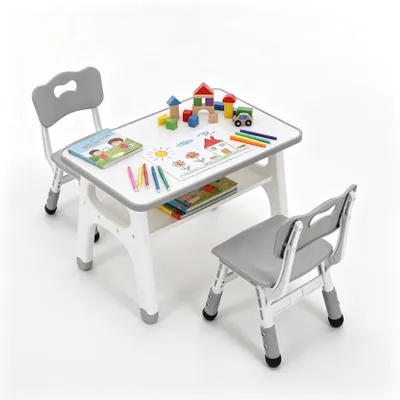 Produktbild von Clevich Kindertisch mit 2 Stühlen, höhenverstellbarer Kinder Schreibtisch Set, M