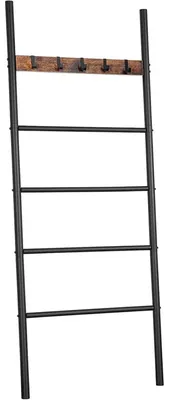 Productafbeelding van Handdoekrek met kledingrek, 60 x 177 cm, donkerbruin, zwart, met 5 haken