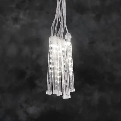 Produktbild von LED Leuchtstäbe Lichtervorhang, 6 Stäbe, funkelnder Schneeeffekt, 60 warm weiße Dioden, 9V Außentrafo, transparentes Kabel - 2765-103
