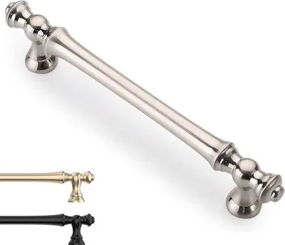 Obrázok produktu pre Ibenzoa® Sada 6 kľučiek do skrine – leštená niklová povrchová úprava, zinková zliatina, rozmer otvorov 128 mm, rozmer 165×17×32 mm, vhodné do kuchyne a nábytku