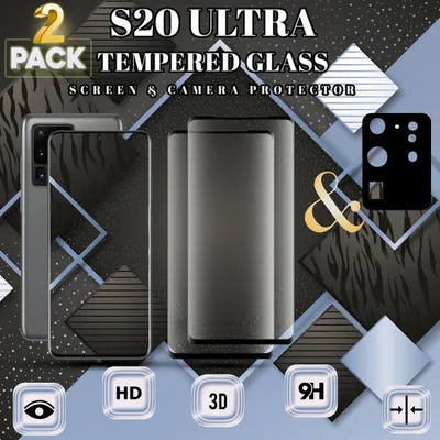 Zdjęcie produktu dla 2-pak ochraniaczy ekranu i obiektywu Samsung Galaxy S20 ULTRA wykonanych ze szkła hartowanego 9H