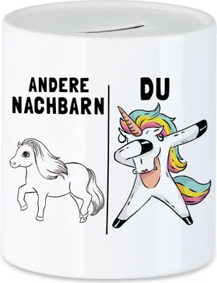 Produktbild von Andere Nachbarn Du Spardose  Pferd Einhorn Humor Lustig Unicorn Geschenk Nachbarschaft