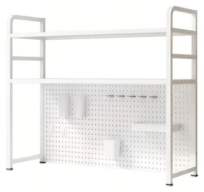 Produktbild von Schreibtischregal mit Stecktafel, zweilagiges Erweiterungsregal für den Schreibtisch, Bücherregal mit Fußpolstern für das Schlafzimmerbüro