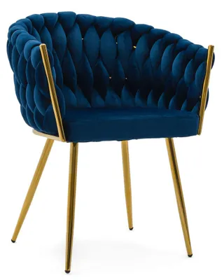Produktbild von Geflochtener Stuhl ROSA GOLD in Marineblau mit goldenen Beinen für das Wohnzimmer