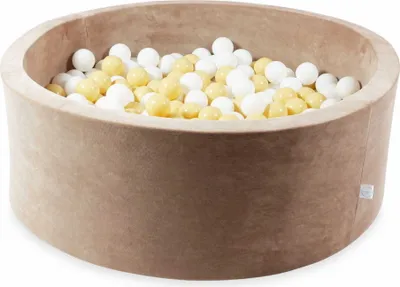Immagine prodotto di Piscina di palline 110x40 vellutata e morbida beige scuro - Con 500 palline / bianco, beige