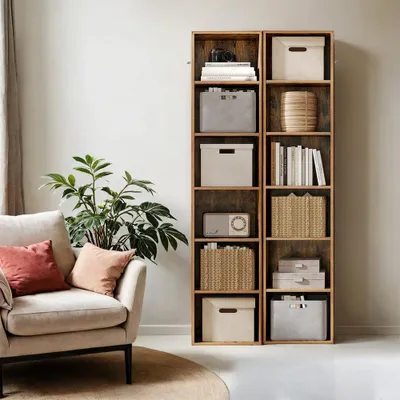 Immagine prodotto di Libreria a 6 ripiani, modello autoportante in stile scandinavo | Marrone | 40x24x178 cm