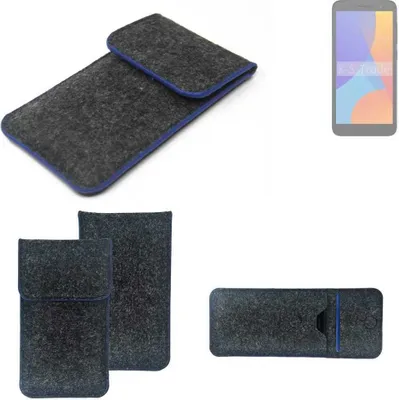 Produktbild von K-S-Trade Handy-Hülle Schutz-Hülle kompatibel mit Alcatel 1 (2021) Filztasche Pouch Tasche Case Sleeve Filzhülle dunkelgrau, blauer Rand