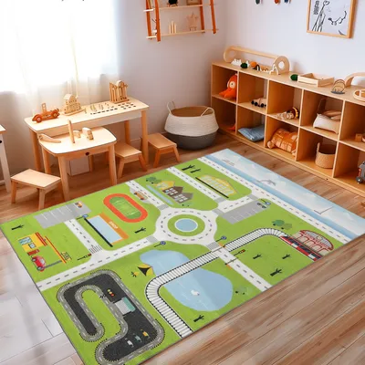 Obrázek produktu pro Koberec do dětského pokoje Měkký dětský koberec a měkký protiskluzový koberec na hraní pro holčičky a kluky, velikost: 80 x 120 cm, Barva: Zelená-2