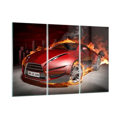 Produktbild von Bilder auf glas - Auto Flammen Rot - 105x70cm - Glasbilder - Wandbilder - Kunstdruck - zum Aufhängen bereit - Wanddekoration aus Glas - Glas Bilder - Wandbild auf Glas - 3 Teile - GCE105x70-0200