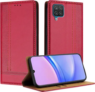 Obrázek produktu pro Pouzdro pro Samsung Galaxy A12 kožené flipové pouzdro s funkcí stojánku červené