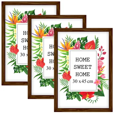Produktbild von MG Design Set aus 3 Braun Bilderrahmen A3 29,7 x 42 cm - Aus echtem Holz mit Acrylglas, zum Aufhängen & Aufstellen, für Fotos, Poster & Puzzle