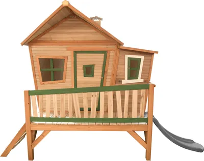 Produktbild von AXI Spielhaus Emma mit grauer Rutsche | Stelzenhaus in Braun & Grün aus Holz für Kinder | Spielturm für den Garten