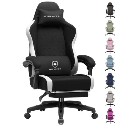Produktbild von GTPLAYER Gaming Stuhl Ergonomischer Gaming Sessel Schreibtischstuhl PC Gamer Racing Stuhl mit Stoffoberfläche, Federsitzkissen mit Fußstütze schwarz