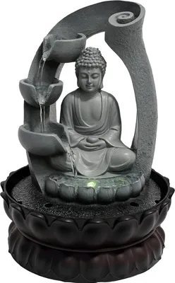 Immagine prodotto di Fontana da tavolo Buddha - Fontana da interno a cascata - Resina - Luce LED - 21 x 28 cm - Grigio