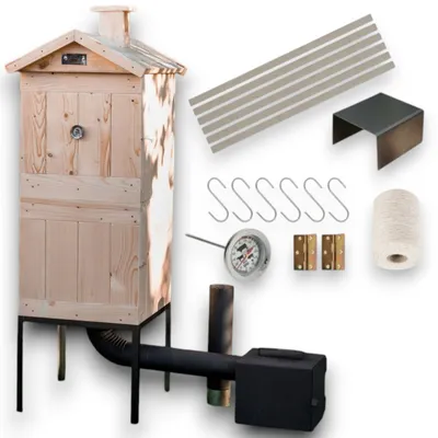 Immagine prodotto di Affumicatoio in legno 50x50x120 cm, trattato con impregnante; forno per affumicatura, armadio per affumicatura, affumicatoio da giardino in legno, camera di combustione, affumicatore da giardino in legno con sportello, BBQ XXL