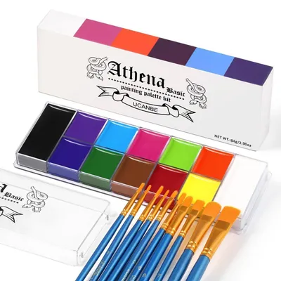 Immagine prodotto di Trucco per il viso a base di olio, 12 colori e set di 10 pennelli, ideale per il trucco di Halloween