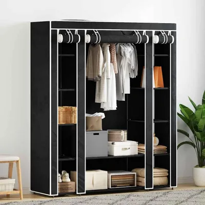 Produktbild von vidaXL Stoffschrank mit Fächern Kleiderstangen 45×150×176 cm Schwarz