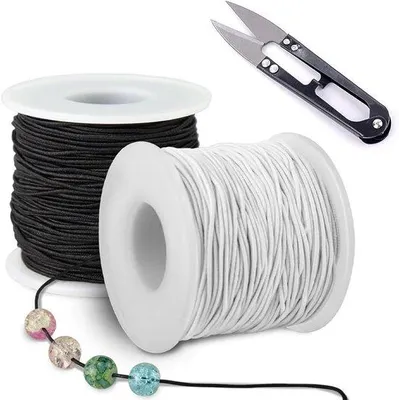 Produktbild von Elastische Gummidrahtschlaufen 1mm x 100m - Widerstandsfähig und abrasionsbeständig - Für Armreifen und Schmuckherstellung (Schwarz Weiß)