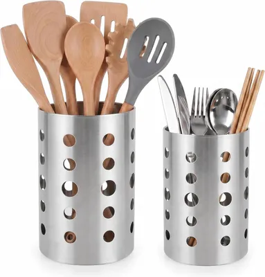 Produktbild von Küchenutensilienhalter Edelstahl, 2-teilig, Besteckbehälter, Küchenorganisation