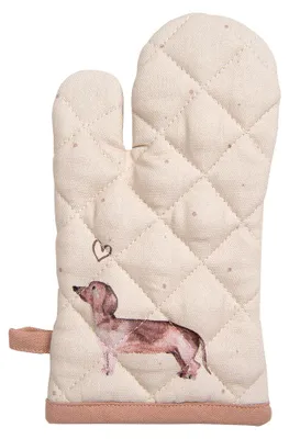 Produktbild von Clayre & Eef Ofenhandschuh 18x30 cm Beige Baumwolle Dackel