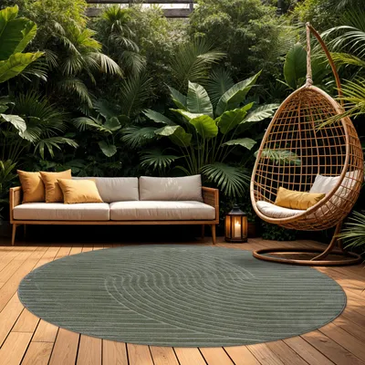 Image de Tapis d'extérieur Résistant aux intempéries Balcon Salon Scandinave Boho Unicolore Taille 120 cm Rond