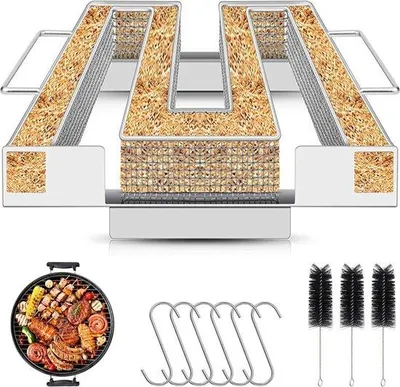 Image de Fumoir en acier inoxydable pour barbecue sphérique, avec brosse et crochets