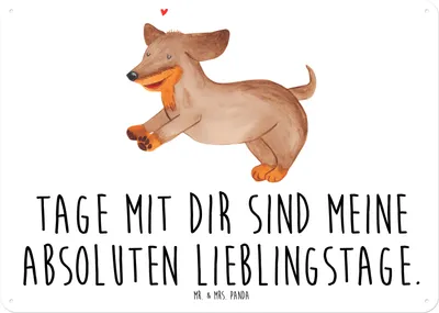 Produktbild von Mr. & Mrs. Panda Blechschild Hund Dackel DIN A5 - Weiß - Geschenk, Metallschild, Türschild, Dachshund, Herz, tafel, Sprüche, Schild, Hunde, Wandbild