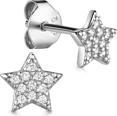 Produktbild von NKlaus Paar Ohrstecker Stern 925 Silber rhodiniert Zirkonia weiß 6,5mm Mädchen Ohrringe 14833