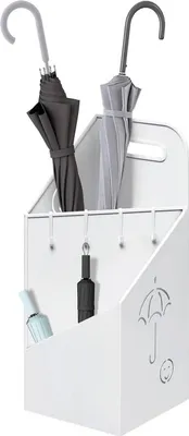 Produktbild von WOLTU Regenschirmständer 2 Slots, Regenschirmhalter mit Griff, 4 Haken, Metall : Weiß Farbe: Weiß