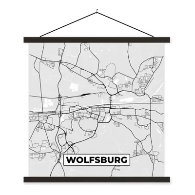 Produktbild von MuchoWow® Textilposter Karte - Wolfsburg - Karte - Deutschland 90x90 cm mit schwarzem Rahmen - Magnetisches